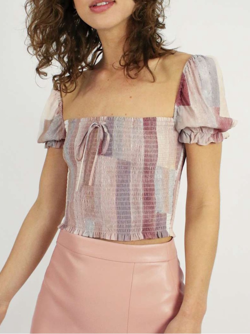 Wilfred Smocked Puff-Sleeve Crop Top
